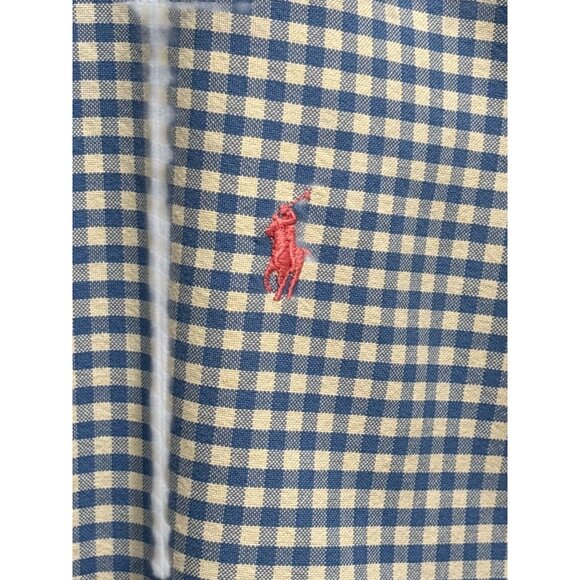 Ralph Lauren Slim Fit Blue Gingham Button Down Shirt Mens Large Cotton - Picture 4 of 9
